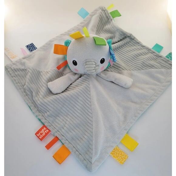 Elephant Baby Lovey Security Blanket Plush Taggies Bright Starts Baby Gray - Picture 1 of 6